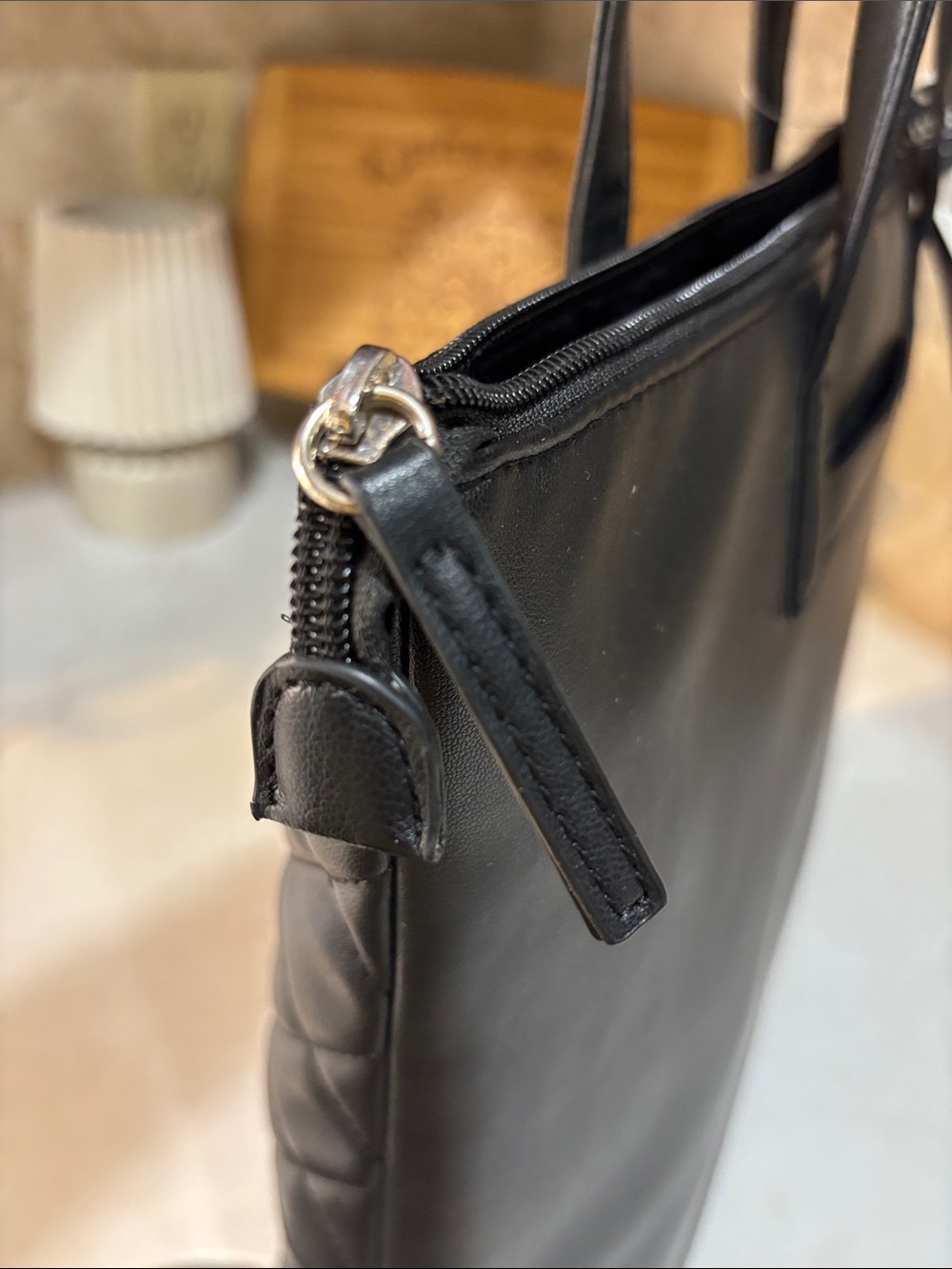 Tahari Black Quilted Leather Tote - Picture 11 of 11